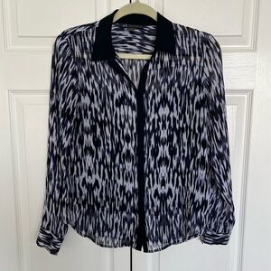 Armani Exchange White, Purple, and Navy Button Up Blouse Size S